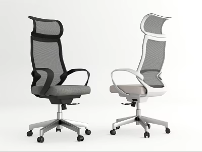 Black and White Mesh Office Chair with Modern Design Armrests and Rolling Wheels 3d model