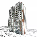 Modern High Rise Residential Buildings With Balconies Greenery Near Road And Circular Landscape