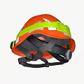 Orange Safety Helmet With Green Strap And Attached Headlamp For Work Use 3d model