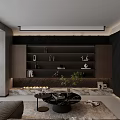 Elegant Modern Dining Living Room Interior With Marble Counter Dining Table And Pendant Lights