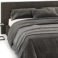 Elegant Gray Bed Setup With Headboard Pillows Striped Bedspread And Nightstand 3d model