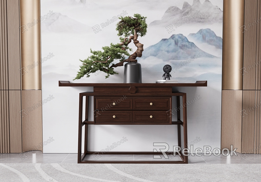 New Chinese Style Entrance Cabinet Side Cabinet Background Wall Lohan Pine Carpet model