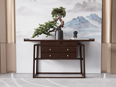 New Chinese Style Entrance Cabinet Side Cabinet Background Wall Lohan Pine Carpet model