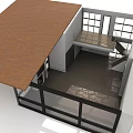 Bright Villa Balcony With Metal Railings And Staircase Near Large Windows
