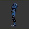 Futuristic Armored Character In Blue And Black Sci Fi Armor Standing Pose