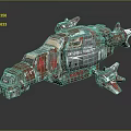 Industrial Cosmic Transport Spaceship With Metallic Structure And Red Accents