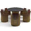 Elegant Round Dining Table Set With Marble Top And Golden Metal Frame Chairs 3d model