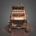 Vintage Orange And Blue Off-Road Vehicle With Roof Rack Gear Bull Bar And Off-Road Tires