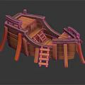 Vintage Handcrafted Wooden Small Boat Model With Ladder And Seats For Water Transportation