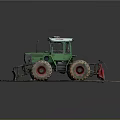 Green Vintage Tractor With Large Tires Red Rims And Front Loader 3d model