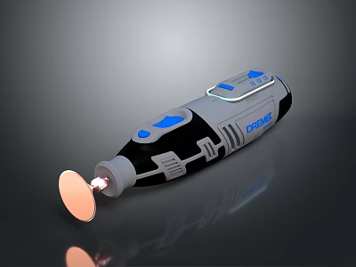Dremel Rotary Tool Featuring Blue Button Silver Black Design And Circular Grinding Tip 3d model