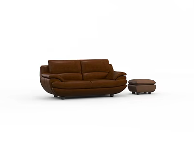 Modern Brown Leather Two Seater Sofa With Matching Ottoman And Sleek Comfortable Design 3d model
