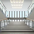 Modern Service Hall Interior With White Ceiling Black Lines Lighting Staircase And White Tiled Floor