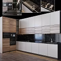 Modern Kitchen Interior With Wooden White Cabinets And Black Marble Countertop