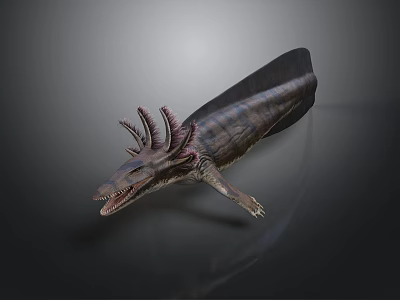 Realistic 3D Rendered Dinosaur Model With Long Body Dorsal Fin And Sharp Teeth 3d model
