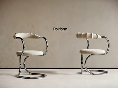 Poliform Modern Dining Chairs With Curved Metal Frame And Light Seat 3d model
