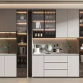 Modern Wine Cabinet Interior Design With Glass Doors Wine Glasses And Decorative Plants