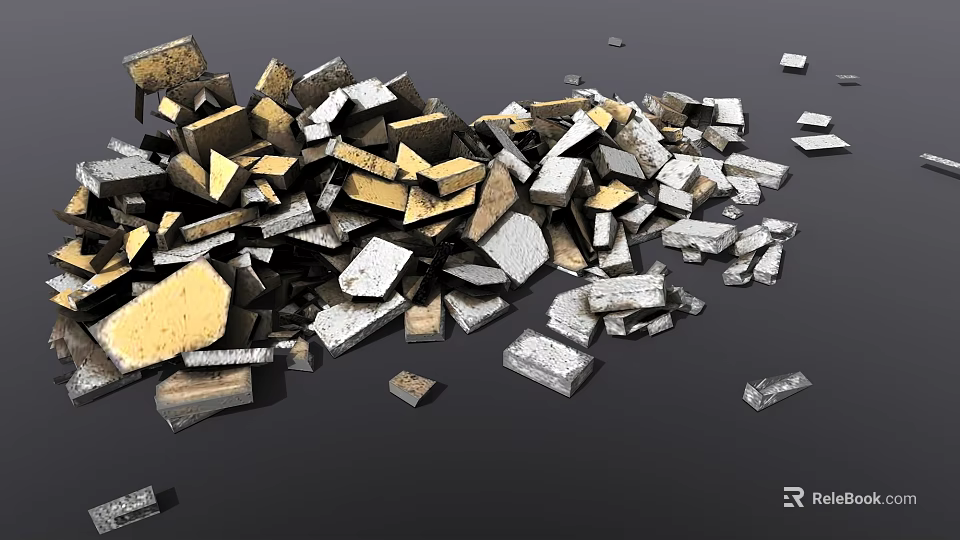 Pile of Colorful Floor Tiles with Gold Silver Black Metallic Stone Pieces on Black Background 3d model 