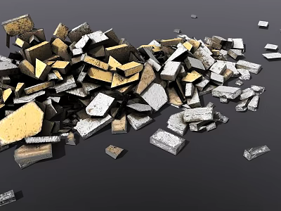 Pile of Colorful Floor Tiles with Gold Silver Black Metallic Stone Pieces on Black Background 3d model