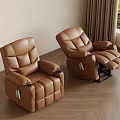 Brown Leather Recliner Single Sofa With Adjustable Footrest In Modern Living Room
