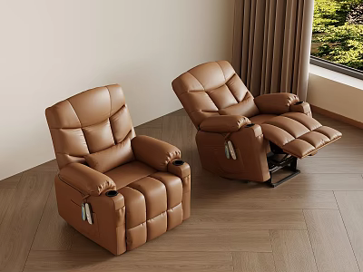 Brown Leather Recliner Single Sofa With Adjustable Footrest In Modern Living Room 3d model