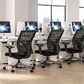 Modern Public Office Space With Open Layout Workstations Computers Large Windows And Green Plants 3d model