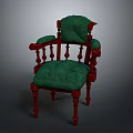 Traditional Carved Wooden Chair With Red Frame Green Upholstery And Ornate Details