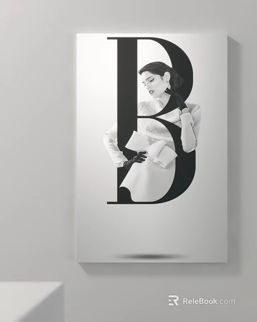 Stylish Black And White Female Portrait Painting With Letter B Design And Fashion Attire 3d model 