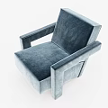 Blue Modern Single Sofa with Square Armrests and Comfortable Seat Design 3d model