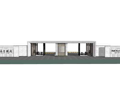 Modern Oriental Liting Entrance Gate With Stone Walls And Metal Grilles 3d model