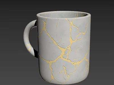 White Ceramic Mug With Golden Crackle Pattern For Elegant Home Decor 3d model