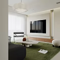 Modern Living Room Interior With Gray Sofa Green Rug And White Coffee Table