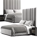Modern Double Bed with Vertical Tufted Headboard and Soft Gray Bedding 3d model