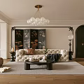 French Guest Restaurant Middle Ancient Home Guest Restaurant Multi-person Sofa Coffee Table Combination Chandelier Hanging Picture Floor Lamp Dining Table and Chair 3d model