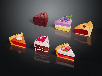 Assorted Delicious Dessert Slices With Chocolate Fruit Toppings And Colorful Layers 3d model