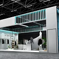 Modern Clothing Store Exhibition Booth With Mannequins Hanging Clothes And Stylish Lighting