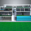 Modern Detached Villa Featuring Multi Level Structure Green Terrace Swimming Pool Waterfall And Green Lawn