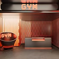 Modern Gym Interior With Fitness Equipment And Power Station Sign