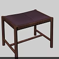 Two Brown Modern Stools With Leather Seats Wooden Frames And Simple White Background 3d model