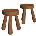 Warm Brown Wooden Stools With Round Seat And Three Legs Simple Design Home Use