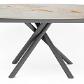 Light Toned Marble Dining Table With X Shaped Gray Metal Legs Design 3d model