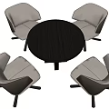 Modern Dining Set with Round Black Table and Four Gray Upholstered Chairs 3d model