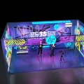 HP Tech Live Stream Studio With Neon Lights Hosts And Futuristic Background 3d model