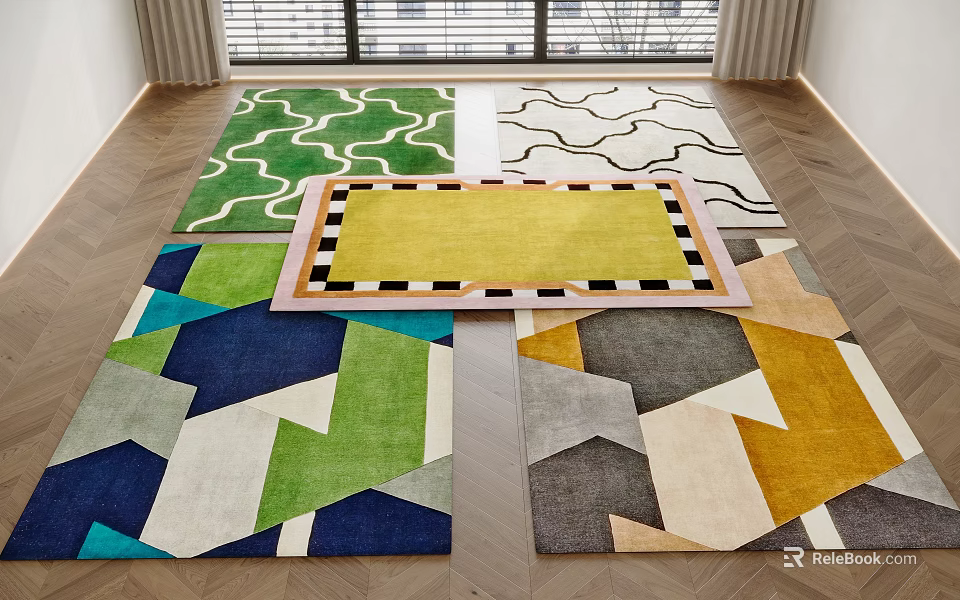 Colorful Square Rugs With Geometric Patterns And Modern Design Styles 3d model