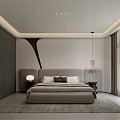 Modern Minimalist Bedroom Interior With Platform Bed Wardrobe Pendant Light And Natural Light