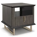 Modern Bedside Table With Wood Grain Panel Black Frame And Metal Legs