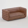 Modern Brown Leather Two Seater Sofa With Rounded Arms And Stitching Details 3d model