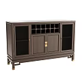 Dark Brown Chinese Style Wine Cabinet With Golden Handles Wine Grid And Open Shelves