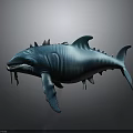 Blue Mythical Shark 3D Model With Spikes And Shiny Tentacle Body
