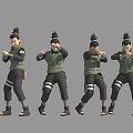 Game Anime Character With Green Vest Black Pants And Ponytail In Multiple Action Poses
